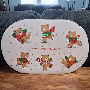 Vintage 80s Christmas Placemats Vinyl Foam Set Of Four 4 18"x12" Holiday Bear